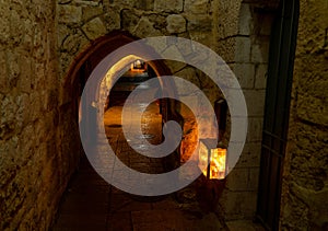 Chanuka lights on old jerusalem city street photo