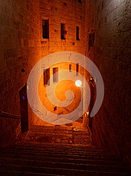 Chanuka lights on old jerusalem city street photo