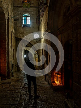 Chanuka lights on old jerusalem city street