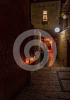 Chanuka lights on old jerusalem city street