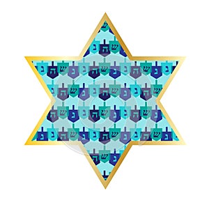 Chanukah gold star with dreidel pattern