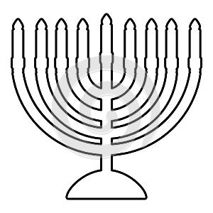 Chanukah menorah Jewish holiday candelabra with candles Israel candle holder contour outline icon black color vector illustration