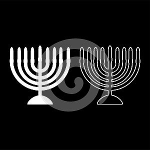 Chanukah menorah Jewish holiday candelabra with candles Israel candle holder icon white color vector illustration flat style