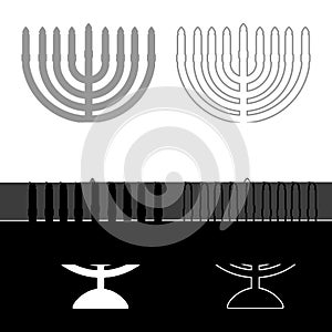 Chanukah menorah Jewish holiday candelabra with candles Israel candle holder set icon grey black color vector illustration image