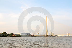 Chao Phraya river and cable bridge