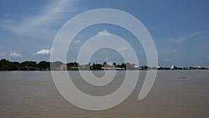 Chao phraya river while high north water and flood in Pathum Thani, Thailand