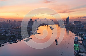 Chao Phraya River at Sunrise, Bangkok, Thailand