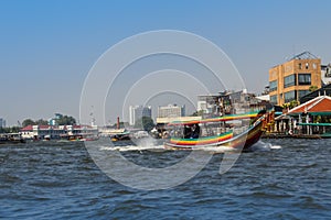 The Chao Phraya Taxi Boat, a transportation service in Thailand operating on the Chao Phraya River, Bangkok, Thailand.