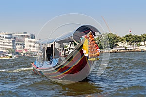 The Chao Phraya Taxi Boat, a transportation service in Thailand operating on the Chao Phraya River, Bangkok, Thailand.