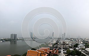 ChaoPhraya River, skyscrapers, Bangkok cityscapes, sunshine day