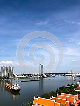 ChaoPhraya River, skyscrapers, Bangkok cityscapes, sunshine day