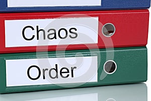 Chaos and order organisation in office business concept photo