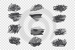 Chaotic black scribble vector illustrations set