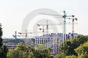 Chaotic buildings in Kiev. Destruction of green forest park areas