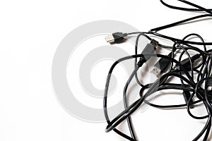 Chaotic cables isolated on white background