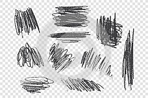 Chaotic charcoal scribble vector illustrations set