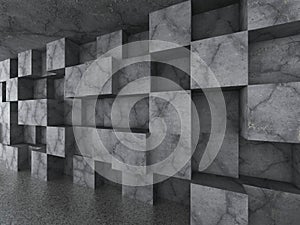 Chaotic concrete cubes wall architecture background