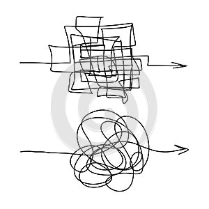 Chaotic difficult process way illustration, The maze of lines ball vector illustration