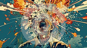 Chaotic explosion of business ideas: overloaded mind illustration