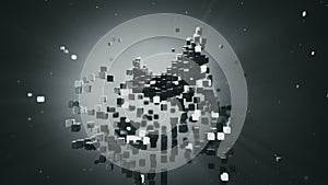 Chaotic flying grey cubes 3D rendering