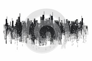 Chaotic Hand-Drawn Scribbles Forming a Cityscape Silh isolated