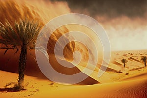 Landscape of a sand storm in the desert