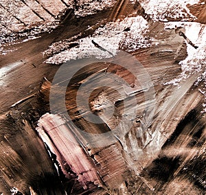 Chaotic paint strokes. Stained wall surface . rough plaster texture. sloppy bumpy staining, Grunge textured background with copy