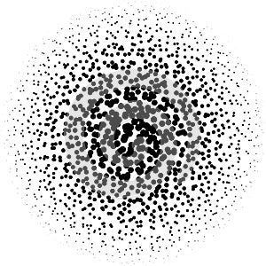 Chaotic pointillist half-tone circle pattern. Random dots.