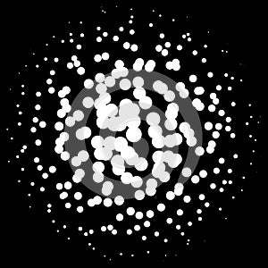 Chaotic pointillist half-tone circle pattern. Random dots.