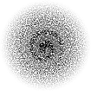 Chaotic pointillist half-tone circle pattern. Random dots.