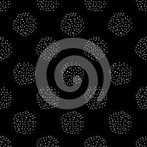 Chaotic Polka Dots Seamless Pattern. Vector painted background from small rounds. Abstract white and black pattern for