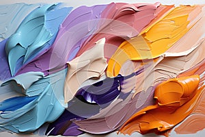 Chaotic strokes of oil paint of different colors on white paper, abstract multi-colored background