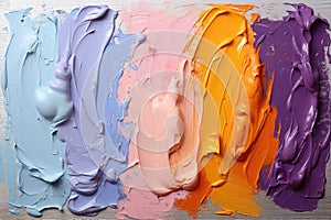 Chaotic strokes of oil paint of different colors on white paper, abstract multi-colored background
