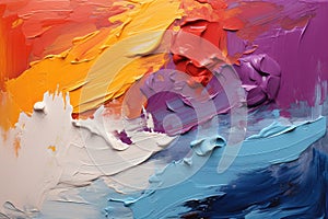 Chaotic strokes of oil paint of different colors on white paper, abstract multi-colored background