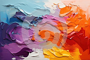 Chaotic strokes of oil paint of different colors on white paper, abstract multi-colored background