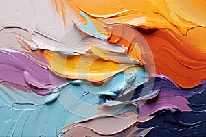 Chaotic strokes of oil paint of different colors on white paper, abstract multi-colored background