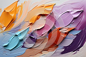 Chaotic strokes of oil paint of different colors on white paper, abstract multi-colored background