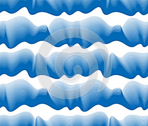 Chaotic waves seamless pattern, vector curve lines abstract repeat tiling background, blue color rhythmic waves.