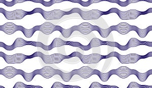 Chaotic waves seamless pattern, vector curve lines abstract repeat tiling background, blue color rhythmic waves.