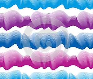 Chaotic waves seamless pattern, vector curve lines abstract repeat tiling background, multicolor rhythmic waves.