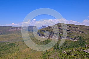 Chapada Diamantina National Park landscape with Morro Do Morrao mountain, view from Morro Do Pai Inacio, Lencois, Brazil