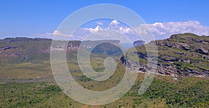 Chapada Diamantina National Park landscape with Morro Do Morrao mountain, view from Morro Do Pai Inacio, Lencois, Brazil