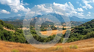 Chaparral panaromic sunny day landscape. AI generated art