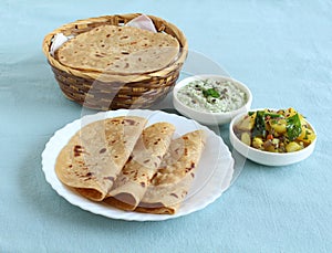 Chapati Indian Food on a Plate and in a Basket