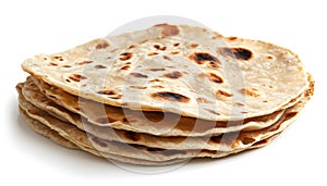 Chapati, unleavened Indian flatbread, isolated on white