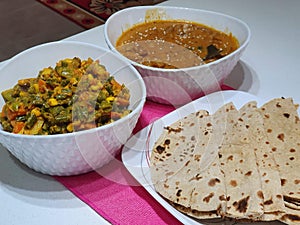 Chapatti with mix veg and soya nuggets curry