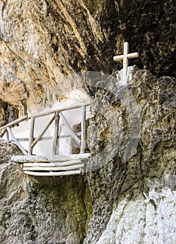 The chapel of Agios Antonios St. Anthony in the cave of Patsos gorge canyon, Crete island, Greece