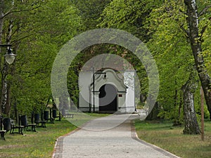 Chapel being part of the Way of the Cross, surrounded by the park.