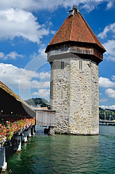 Chapel Bridge tower in Lucerne, Luzern Switzerland
