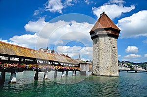 Chapel Bridge tower in Lucerne, Luzern Switzerland